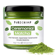 PureChimp Ceremonial Grade Matcha Powder 50g. 100% Pure Green Tea. Shade-Grown for MatchaLatte, Teas & Recipes. Recyclable Glass Jar. Antioxidant-Ric