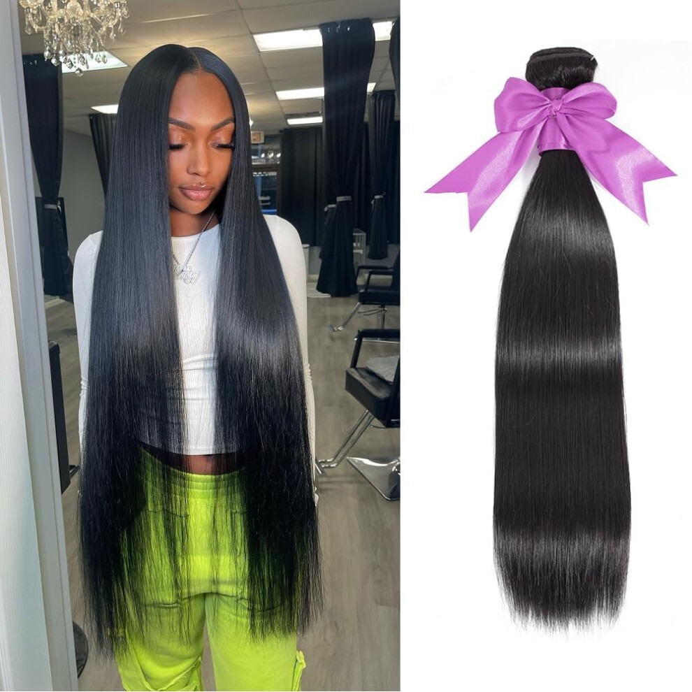 Unisex Black 12A Brazilian Virgin Straight Human Hair Bundle 10 Inch Natural Double Weft Tangle