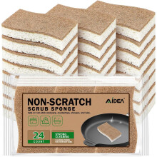 AIDEA Non-Scratch Scrub Sponge-24Count, Natural Sponges for Non-Stick Cookware, Kitchen Sponges, Cellulose Sponges for Dishes, Cleaning Sponge for Ki