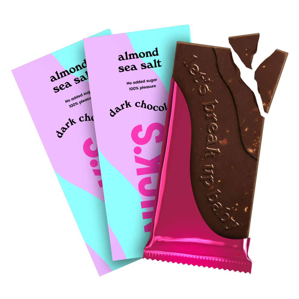 N!Ck's Nicks Keto Chocolate Blocks, Chocolate Almond Sea Salt No Added Sugar, Gluten Free, Without Palm Oil, Vegan Chocolates (3X75g) Dark
