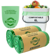 Compostable Food Waste Bags 6L, KITBEST Biodegradable Bin Liners with EN13432 Certification Home Compost Kitchen Caddy Trash Waste Garbage Bags