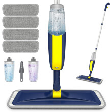 HOMTOYOU Spray Mop for Cleaning Floors: Wet Dry Flat Mop with Sprayer for Hardwood Tile Laminate Vinyl - 4 Microfiber Washable Pads for Home Kitchen