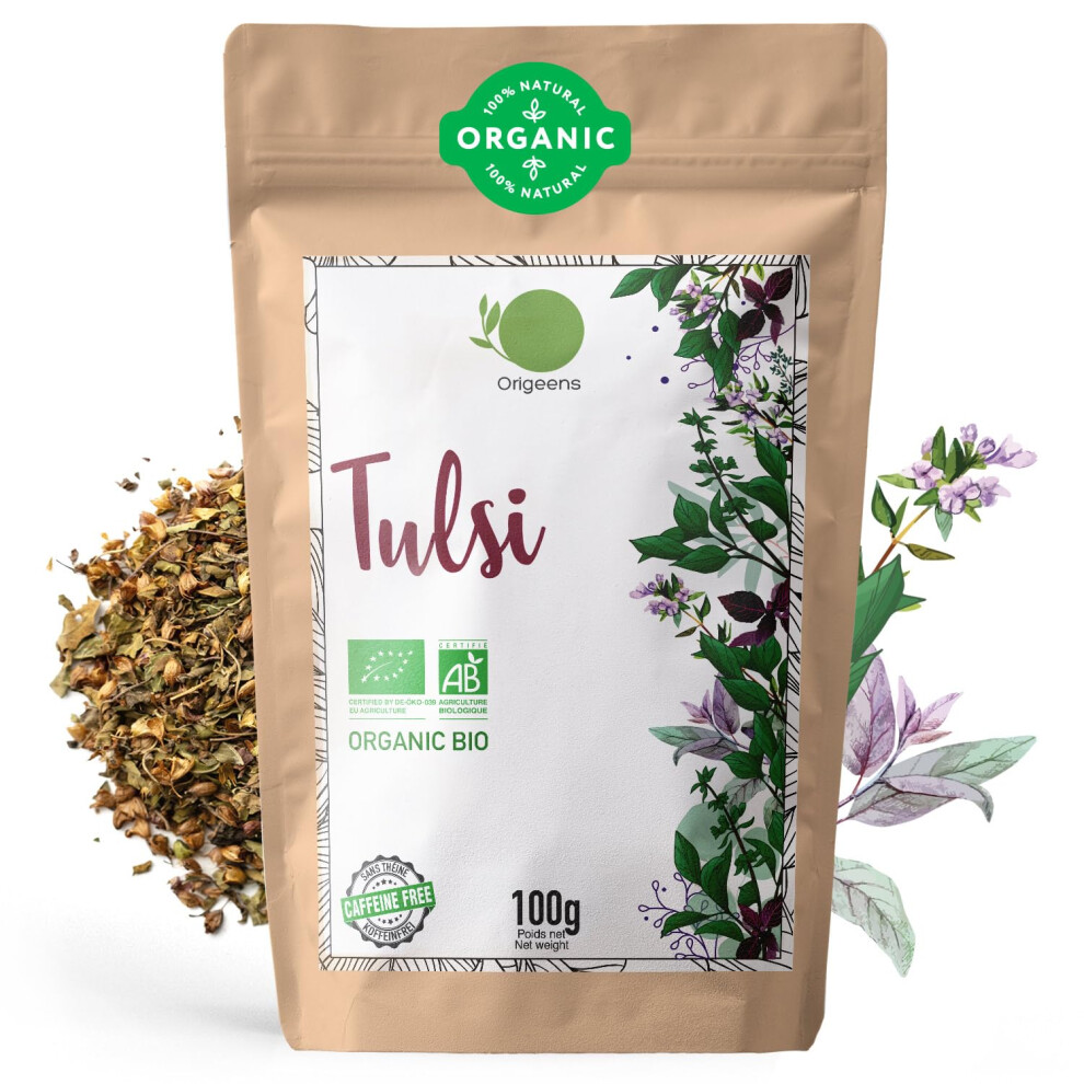 Origeens Organic Tulsi Tea 100G | Dried Holy Basil Leaves | Loose Leaf Holy Basil Theine-Free, Anti-Stress Herbal Tea 48206068