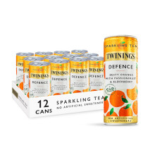 Twinings Defence-Orange and Passionfruit Flavoured Sparkling Tea-Refreshing Fruity Beverage(12X250ml Cans)-No Added Sugar,Low in Caffeine/Calorie,Hea