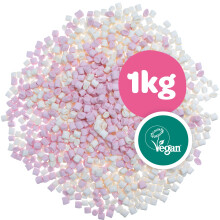Freedom Vegan 1kg Bag Vanilla Mini Pink & White Mini Marshmallows - Vegan Marshmallows UK/Vegetarian Marshmallows UK Natural Flavours & Colours - Gel