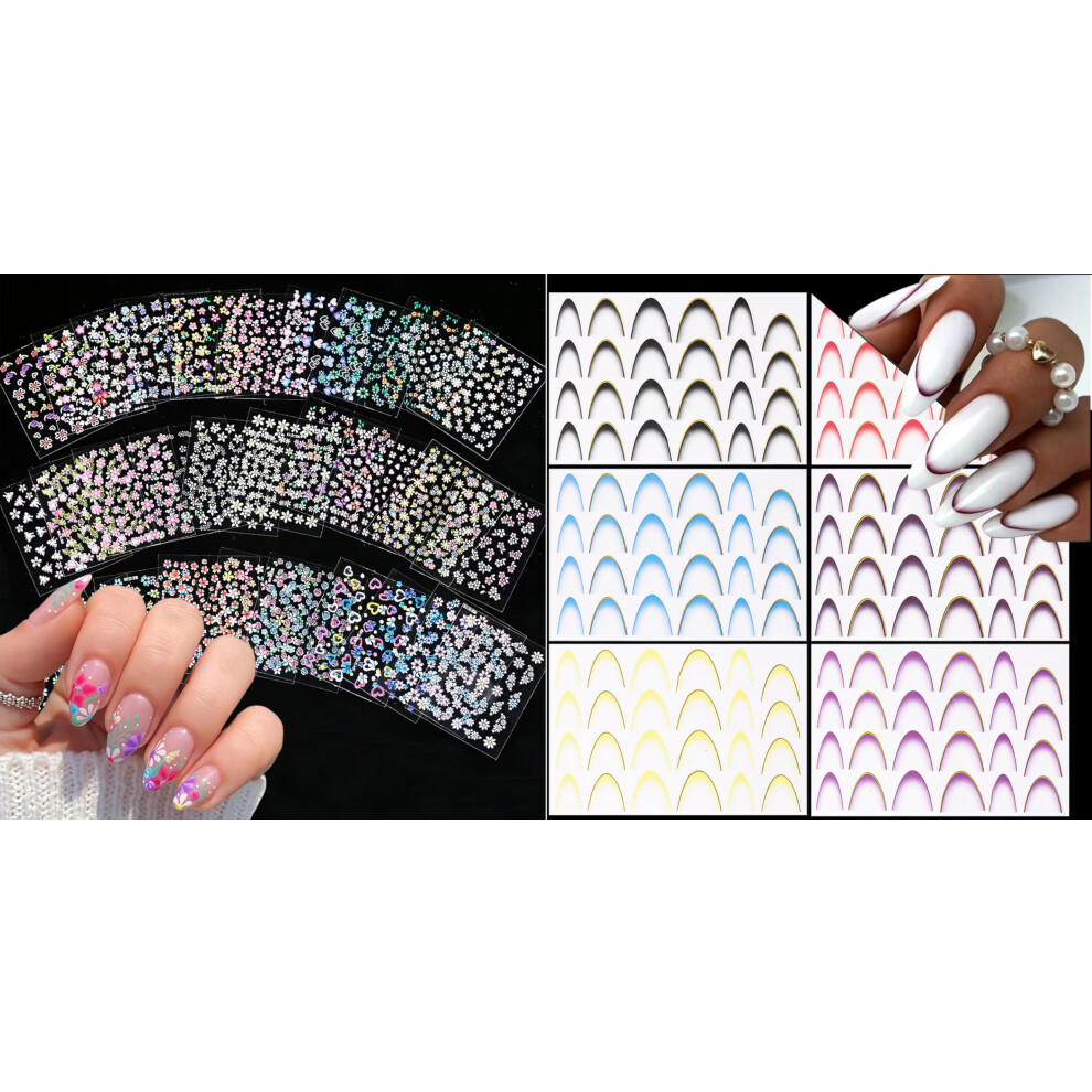 30 Sheets 3D Flower Nail Art Stickers, Gradient French Tip SelfAdhesive Floral Decals for Women