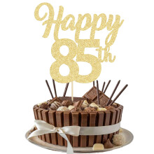 3Pcs Happy 85th Cake Topper Gold Glitter Number 85 Decorations 85th Birthday Cake Pick Decorations for Cheers to 85 Years Old 85th Birthday Wedding A