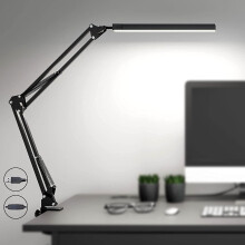 SKYLEO LED Desk Lamp with Clamp - LED Desk Light for Office - 3 Color Modes X 10 Brightness Levels - 1100LM - Memory Function - 12W Study Lamp - Blac