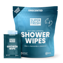 Super Fresh Shower Wipes Large Unscented Body Wipes for No Rinse Bathing Personal Hygiene Gym Travel Camping Enriched with Aloe and Vitamin E 10 Indi