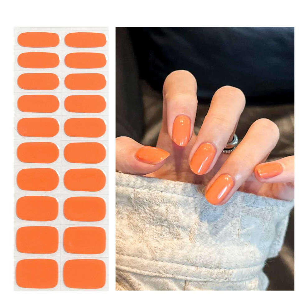 Orange Semi Cured Gel Nail Strips 20Pcs Pale Salon Quality Easy Uv Curing Long Lasting Wear
