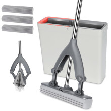 MASTERTOP Sponge Mop and Bucket, Lazy Squeeze Mops with Bucket Wringer, Super High Absorption Sponge Mops for Laminate, Tile, Hardwood Floor Cleaning