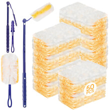 50 PCS Flash Dust Magnet, Flash Dust Magnet Refills, Disposable Duster Heads With 2 Handle, Strong Electrostatic Dust Removal For Home Car Cleaning,
