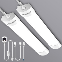 2ft LED Batten Lights 2 Pack, Waterproof Plug in Strip Lights with Switch, IP65 Plug in Ceiling Light for Garage, Shed, Under Counter, Wardrobe, 6500