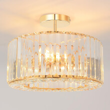 ANWIO Gold Crystal Ceiling Lights,3-Light Modern LED Chandeliers Fitting,Industrial Crystal Semi Flush Mount Ceiling Lighting for Hallway Living Room
