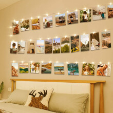 litogo 50 LED Photo Clip String Lights, 5M Photo Peg Fairy Lights with 30 Clips Indoor Battery Powered Silver Wire Hanging String Photo Frames Decora