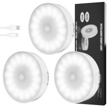 Electight 14 LEDs Motion Sensor Lights Indoor, 3 Pack Cordless Night Light Stick on Wall with Magnetic Base, USB Rechargeable Battery, Stair Lights,