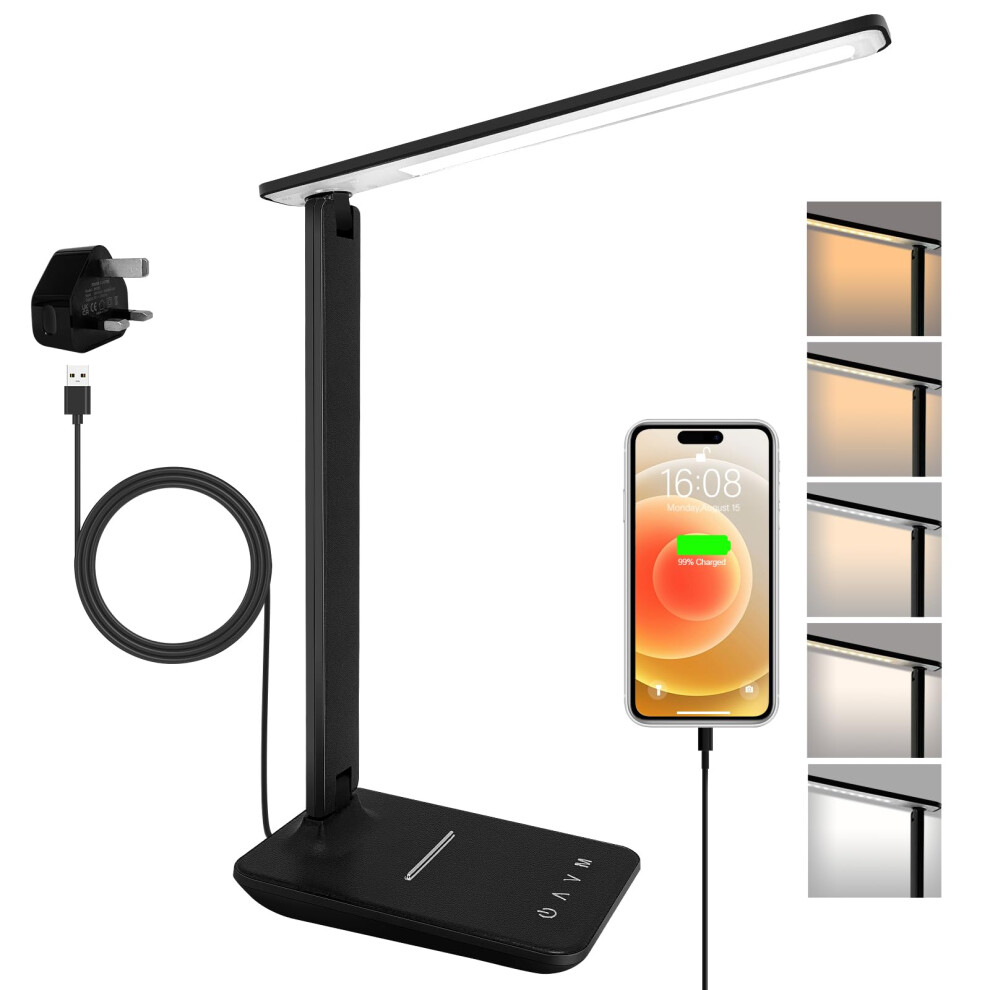 Joyshie Light Desk Lamp Dimmable Led Table Lamp Reading With Usb Charging Port, 5 Ing Modes, Touch Control Desk Foldable Nail Lamp For St