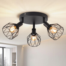 ANWIO Kitchen Lights Ceiling,Round 3 Way Black Lounge Industrial Wall Lights-Adjustable SpotLights Ceiling Lights Wire Cage with E14 Base, Light Fitt