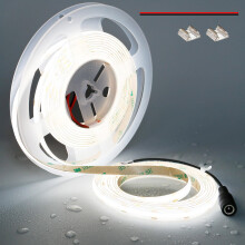 TOPAI 12V COB LED Strip 5000K Daylight White 5M IP65 Waterproof CRI 93+ Super Bright 4000lm 480LEDs/M Dotless Self Adhesive Cuttable Flexible for Cab
