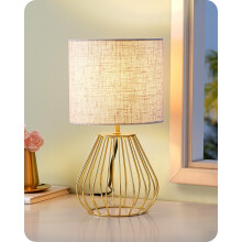 EDISHINE Bedside Lamp, Table Lamp with Metal Cage Base & Linen Lampshade, Modern Lamps for Living Room Bedroom, E14 Socket (Bulb Included), Teardrop