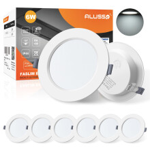ALUSSO LED Downlights for Ceiling 6W Ultra Slim LED Recessed Ceiling Spot Lights 6500K Cool White IP44 Waterproof Spotlights Ceiling Lights for Bathr