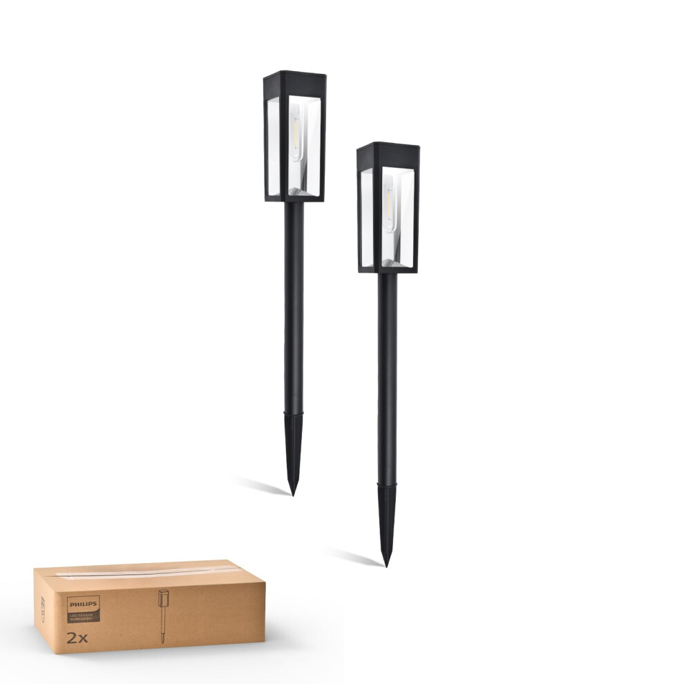 New Philips 2 Packs Solar Pathway Lights Outdoor, Glass Metal Led Garden Landscape Lightings, 3000K Warm Waterproof For Decor Yard, Walkway, Patio White