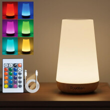 Powatron Colour Changing LED Night Light - Rechargeable USB LED Touch Bedside Table Lamp - 13 Color Changing Ambient Lamp with Timer Function - Mood