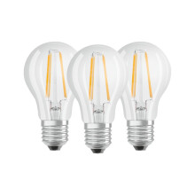 Osram LED Base Classic A bulb, bulb shape with E27 socket, not dimmable, Replaces 6W = 60 Watt, filament style clear, cool white - 4000 Kelvin, 3-pac