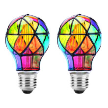 E27 Edison Light Bulb 2 Packs Stained Glass Screw Decorative Blown Bulb 3.5W ST64 LED Filament Bulb Replacement for Bedroom Living Room Home Christma