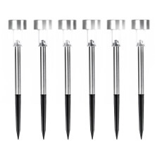 Status Solar Stake Lights, Pack of 6 Stainless-Steel 5.5cm White-LED Garden Path Lamps, IP44 Weatherproof with Rechargeable Batteries Included (MELBO