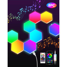 TECKNET Hexagon LED Lights,8 Pack RGB Gaming Hex Wall Light Panels Sync to Music,Smart Lights with APP & Remote & Wired Control for Room Bar Bedroom