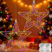 Joysing Christmas Window Lights 2 Pack Christmas Star Window Lights Battery Operated with Timer, 3 in 1 LED Star Light Waterproof Hanging Xmas Light