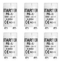 6 Pcs FSU Starter 4-65w 220v-240v, Starter for Fluorescent Light Tube with condenser, Compatible with T8/T12 Lamps, Safe & Long Lasting for LED & Flu