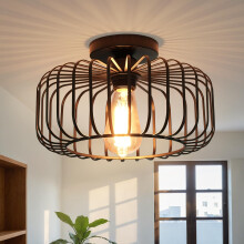FRIDEKO HOME Black Ceiling Light Fixture, Industrial Chandeliers Ceiling Lights Metal Cage Lampshade, with E27 Base for Bedroom, Living Room, Dining