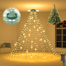 Isisyu Christmas Tree Lights, 480 LED 3M x 16 Lines Xmas Tree Lights Plug in with 8 Modes/Timer/Memory, Waterproof Warm White Christmas Decoration Fa