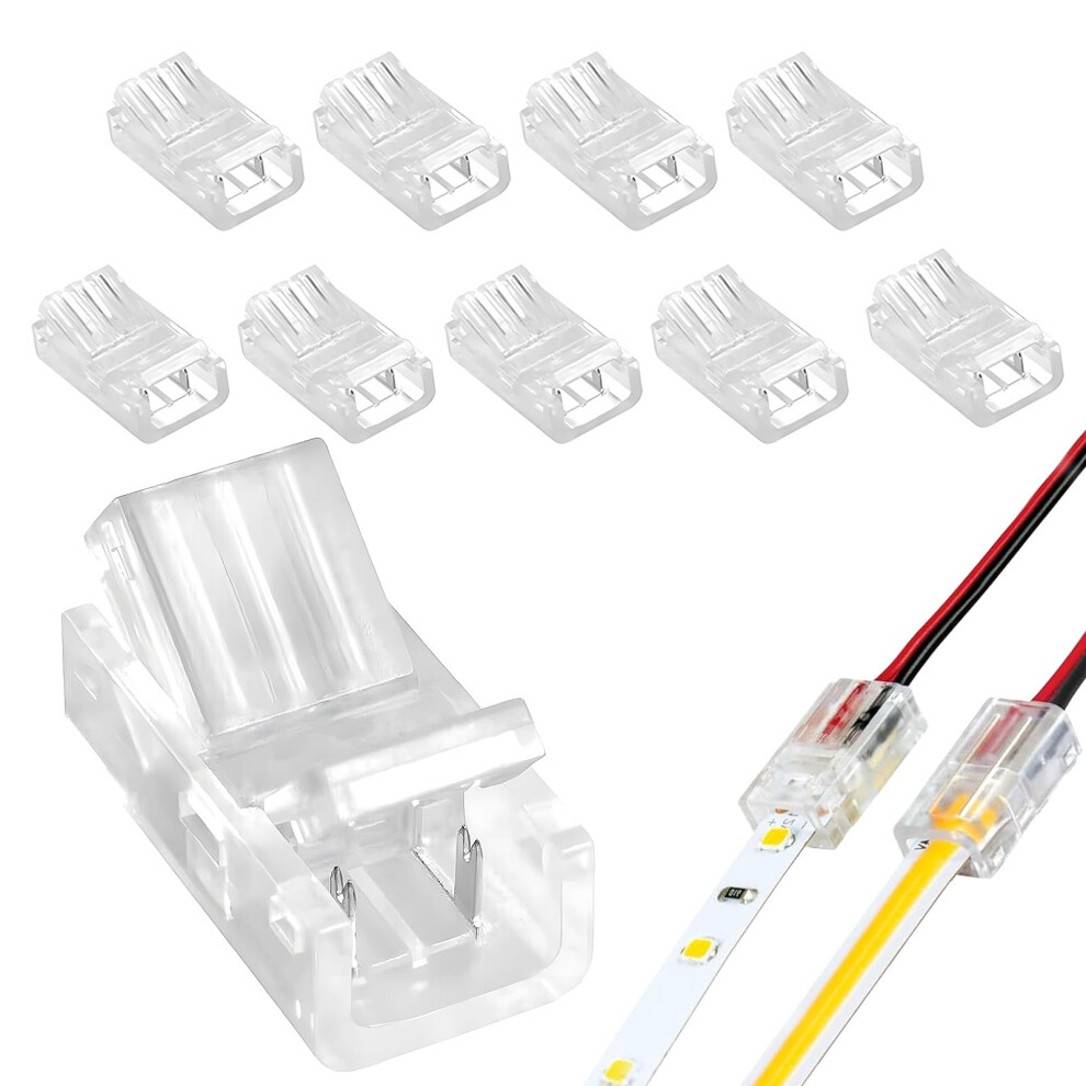 Fresilkora 10Pcs 2 Pin Led Strip Light Connectors, 8Mm Wide Gapless Solderless Connector Strip, Led Strip To Wire Connectors, For Cob, Smd, Waterproo 61082939
