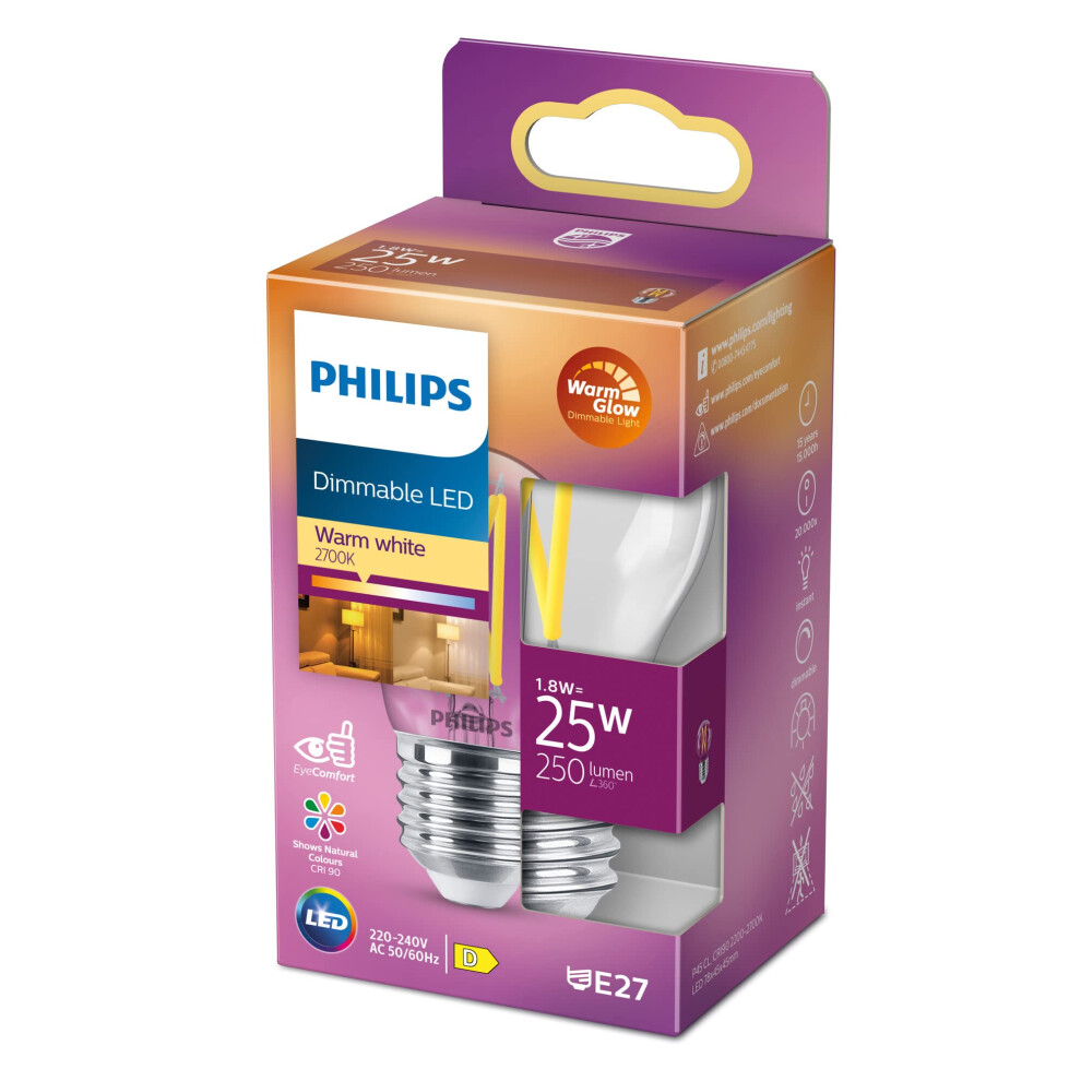 New Philips Led Classic Warmglow Drop Bulb With 25 W, E27 Socket, Clear, 2200-2700 K, Dimmable