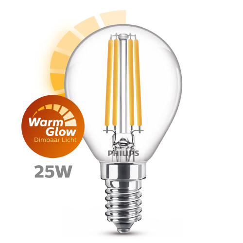 Philips Philips LED Classic E14 WarmGlow Lamp, 25 W, Teardrop Shape, Dimmable, Clear, Warm White 2