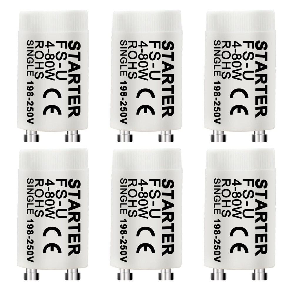 Starkvista Fluorescent Tube Starter 6-Pack, Comprehensive Starter For Fluorescent Light, Efficient 4-80W, 198-250V, Robust Fluorescent Light Starter 82121778