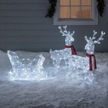 Lights4fun Christmas Battery Operated Figure Light Up Acrylic Reindeer & Sleigh Garden Decoration with 240 White LEDs & Timer for Indoor and Outdoor