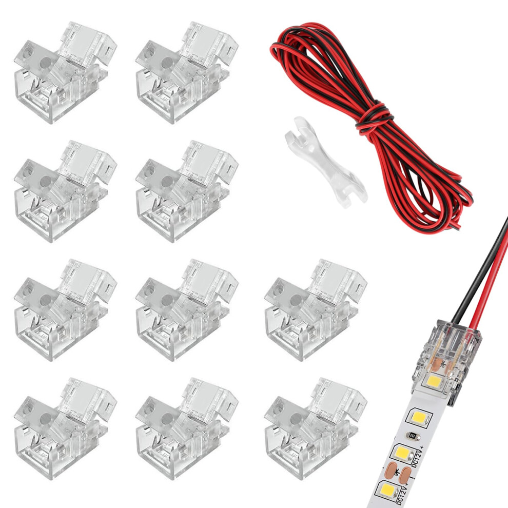 10Pcs 2Pin 8Mm Cob Led Strip Connectors With 5M/16.4Ft Extension Cable, Solderless Led Light Strip Connectors, Strip To Wire Quick Connection For 8Mm 38979255