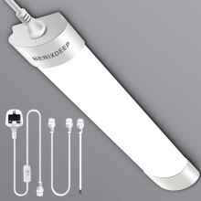 2FT LED Batten Light with Colour Adjustment, Tunable 3000K-6500K IP65 Plug in Ceiling Light for Shed, Garage, Utility Room, Workshop, Basement, Water