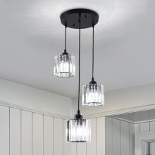 Modern Crystal Chandelier Round Ceiling Pendant Lights, Height Adjustable Crystal Hanging Light Fixtures for Kitchen Island, Chandeliers for Dining R