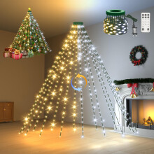 Dalugo Warm White + Cool White Christmas Tree Lights, 480 LED 2.4M 16 Strands Colour Changing Plug in Christmas Lights Outdoor with Remote, 11 Mode