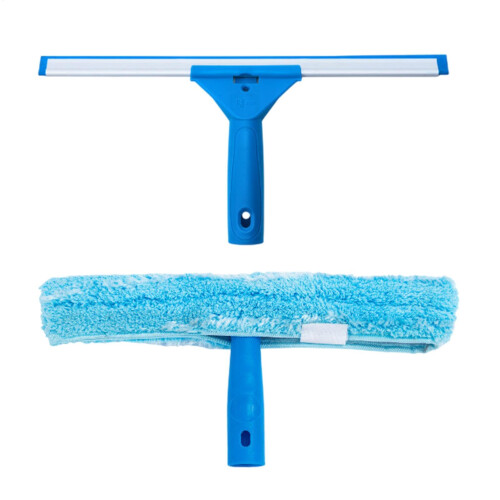 2 in 1 Window Cleaning Squeegee with Microfiber Scrubber for Glass Doors Mirrors and Windshields