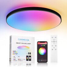 CANMEIJIA Dimmable RGB Ceiling Light,24W 1920LM IP44 Waterproof Bathroom Lights Ceiling with Remote Control,Black Smart Party Flush Ceiling Light for