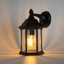 LUTEC 6 Sided Black Outdoor Wall Lights Lantern Wall Light Waterproof Aluminium Retro Rustic Garden Decorative Lamp for Porch Balcony Patio and Garag
