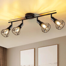 GeyouLux Kitchen Black Spot Light Ceiling, 4 Way Industrial Adjustable Spotlights Adjustable 350 Ceiling Lights Wire Cage with E14 Base(No Bulb), Li