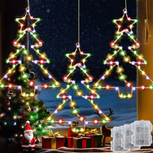 Joycome Christmas Window Lights 3 Pack 55 LED Hanging Battery Operated Christmas Tree Light with Timer, Waterproof Xmas Tree Window Lights for Party