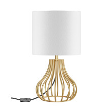 GOEBLESON Bedside Lamp, Gold Table Lamp with Metal Cage & White Linen Lampshade, Modern Bedside Lamps, Cute Desk Lamp Nightstand Lamp for Bedroom Liv
